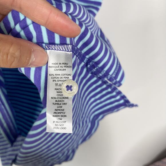 B Draddy M Purple Blue Stripe Pima Cotton Stretch Knit Polo Northwestern Wildcat - Picture 8 of 9